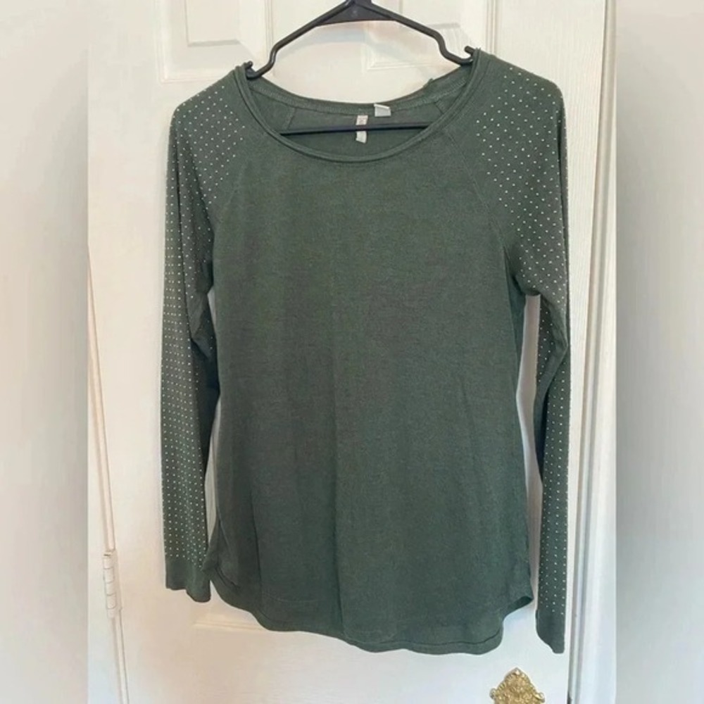 Olive Green Embellished Long Sleeve Top Casual Everyday‎ SZ XS